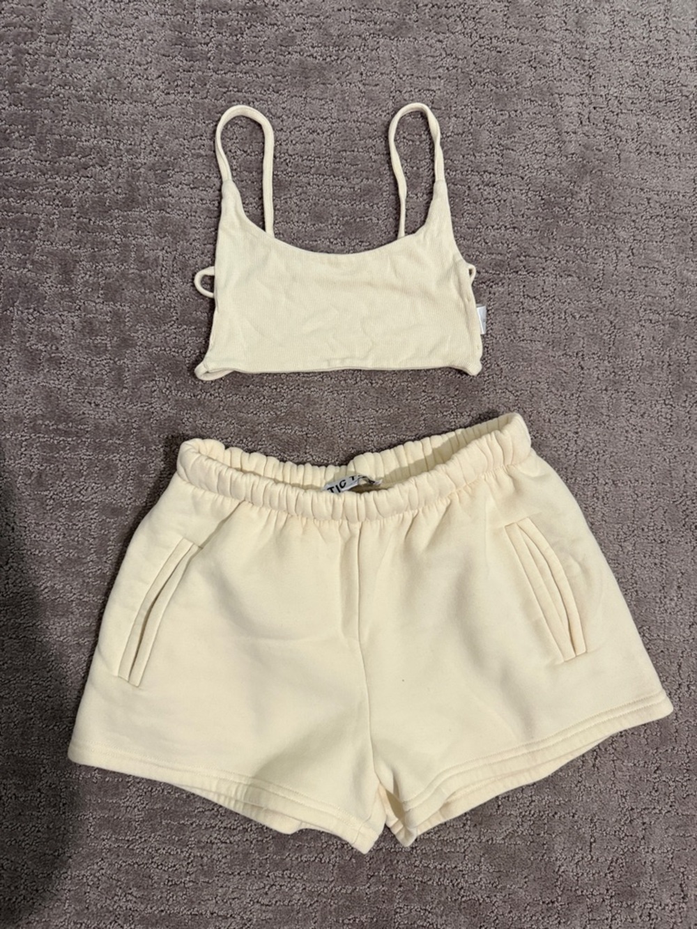 Cream Ribbed Crop Tank and Shorts Set - Women